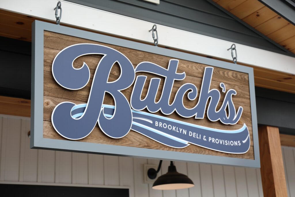 Butch’s Brooklyn Deli & Provisions sign at Owl’s Nest Resort in the White Mountains