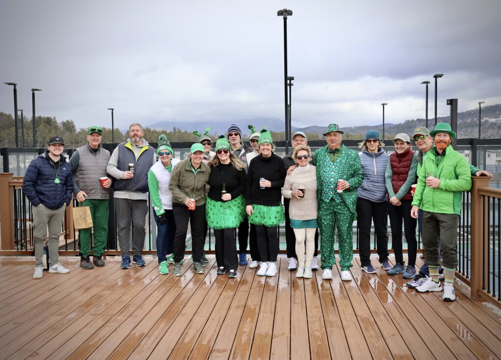 Players participating in the St. Patrick’s Day pickleball event at Owl’s Nest Resort in the White Mountains.
